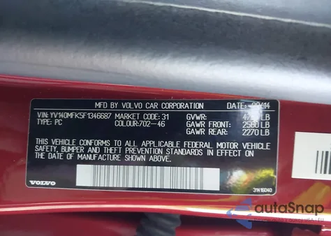 2015 Volvo S60 T5 Premier z USA, uszkodzony, nr VIN YV140MFK5F1346687